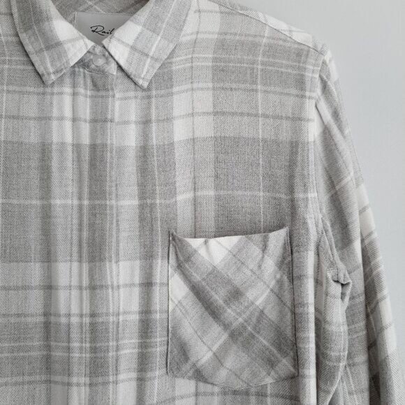 RAILS Plaid Shirt Tunic Dress Button Down Grey & White Sz XS - Picture 5 of 14
